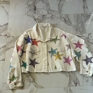 Peach Love California Multicolor Star Jean Jacket